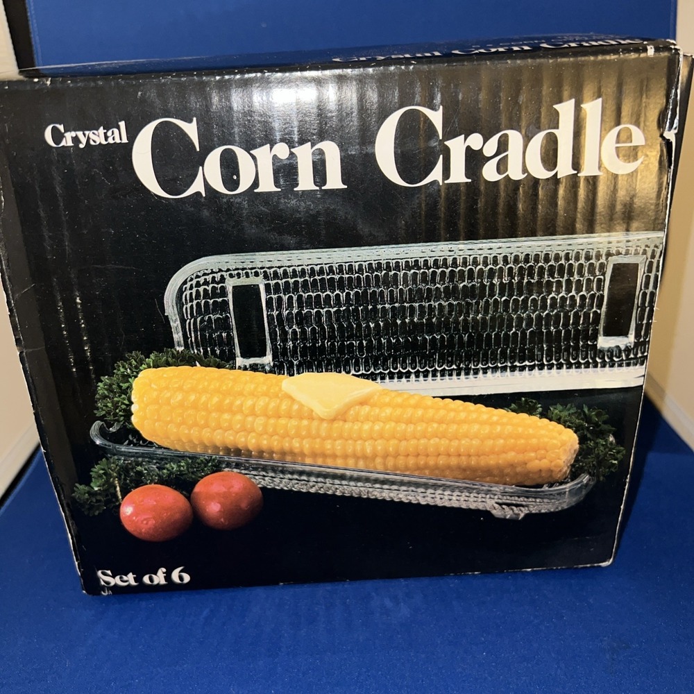 Vintage 1981 Leonard Silver Mfg Set Of 6 Crystal Corn Cradles Thanksgiving Servg